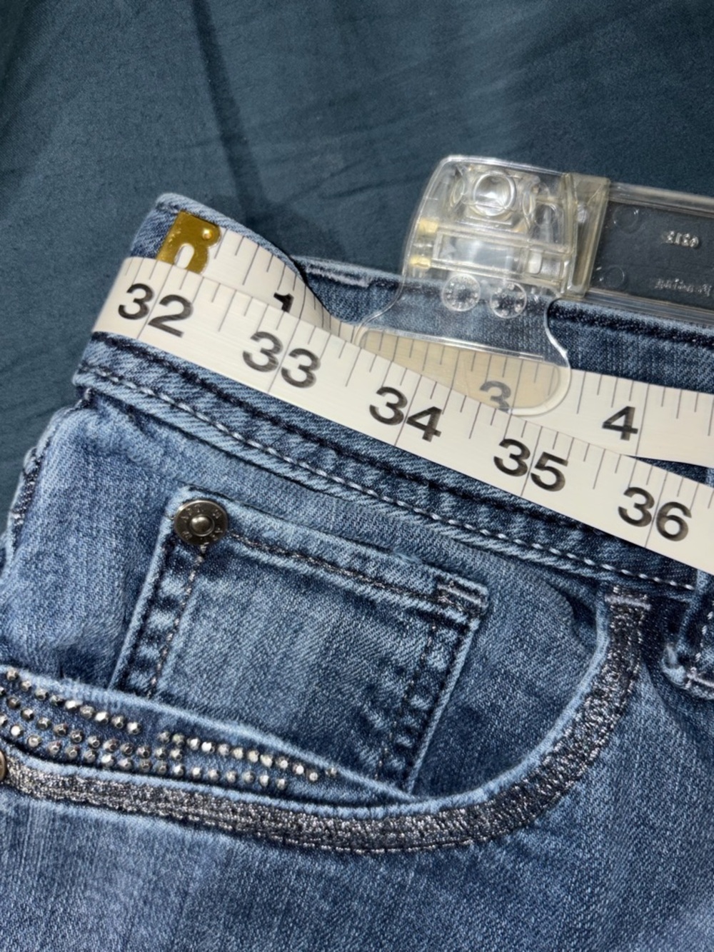 Apt. 9 Women's Dark Blue Straight Leg Jeans- Pocket Embellishments - Picture 6 of 6
